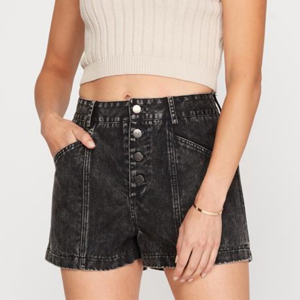 NWT She + Sky Black Frosted Button-fly Jean Shorts